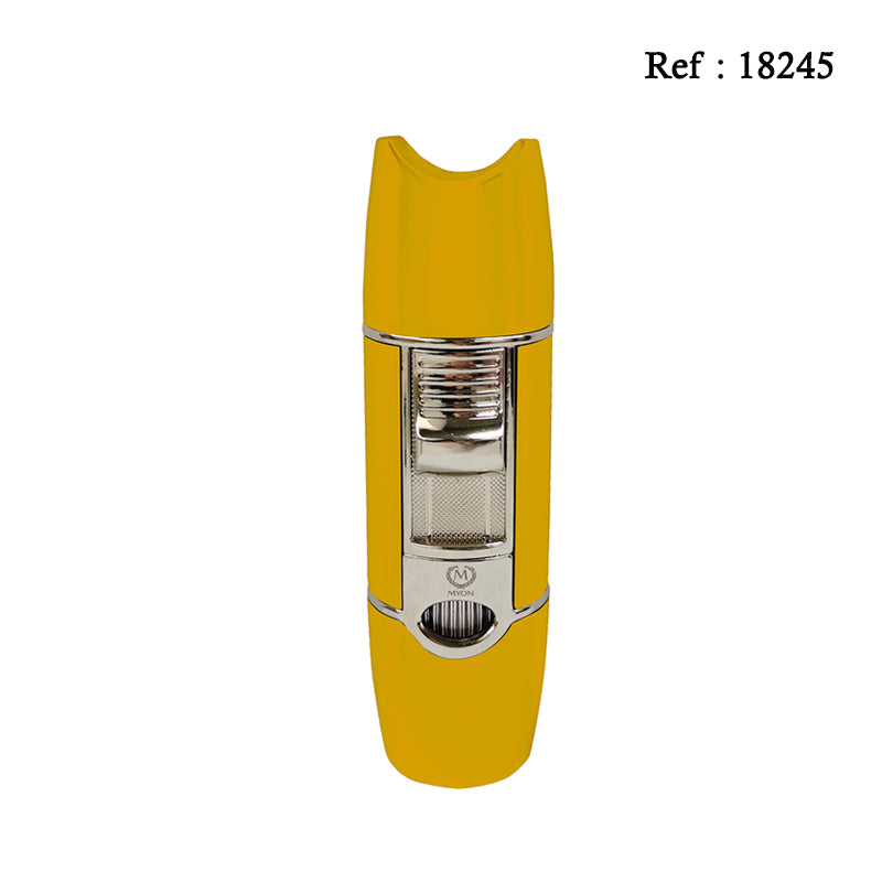 Briquet MYON Cigare triple jet Jaune avec emporte pièce & repose cigare - Jagsmoke