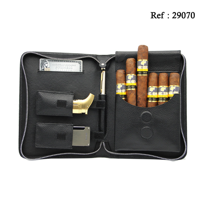 Set à cigares en cuir Adorini 7 cigares - Couture Noire - Jagsmoke