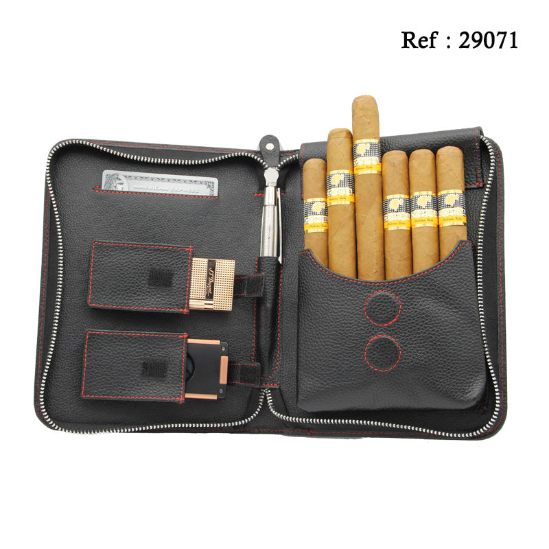 Set à cigares en cuir Adorini 7 cigares - Couture Rouge - Jagsmoke